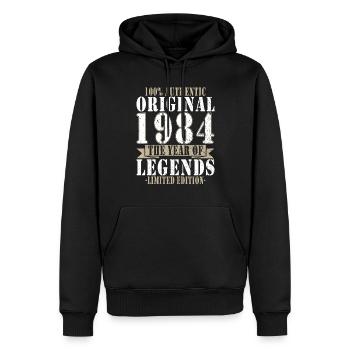Légende 1984 Anniversaire Année de naissance 1984 Hommes - Sweat à capuche Premium bio Homme - noir - Devant - Nico (187cm)