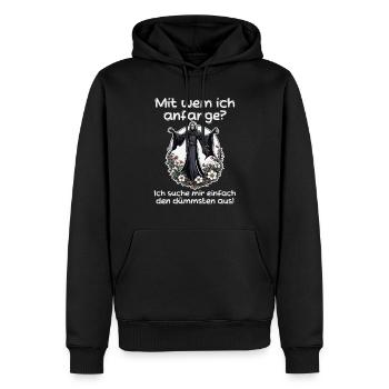 Mit wem ich anfange? - Sensenmann Illustration - Männer Premium Bio Hoodie - Schwarz - Vorne - Nico (187cm)