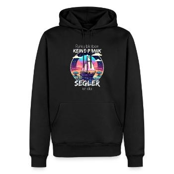 Keine Panik - Der Segler Ist Da - Segelboot - Männer Premium Bio Hoodie - Schwarz - Vorne - Nico (187cm)