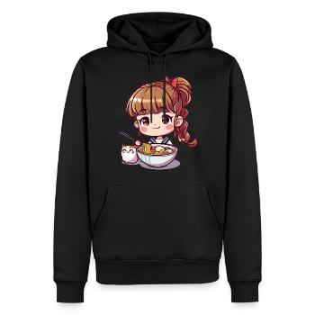 Ramen Cat Lover Cute Anime Girl Eating Ramen Otaku - Männer Premium Bio Hoodie - Schwarz - Vorne - Nico (187cm)