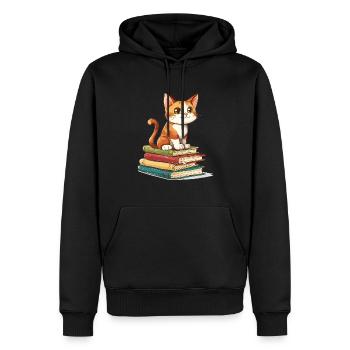 Cats and Books Reading Bookworm Funny & Cute - Men’s Premium Organic Hoodie - black - Front - Nico (187cm)