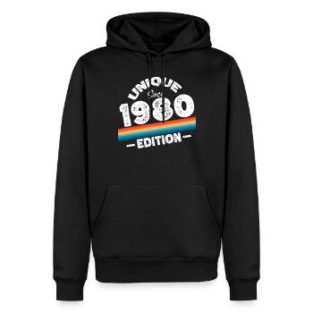 Unique depuis les années 1980 édition anniversaire Vintage des années 1980 - Sweat à capuche Premium bio Homme - noir - Devant - Nico (187cm)