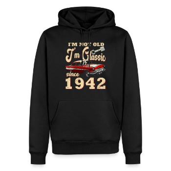 Oldtimer Baujahr 1942 Geboren Geburtstag Geboren - Männer Premium Bio Hoodie - Schwarz - Vorne - Nico (187cm)