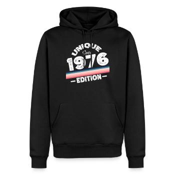 Unique depuis 1976 Edition Anniversaire Millésime 1976 - Sweat à capuche Premium bio Homme - noir - Devant - Nico (187cm)