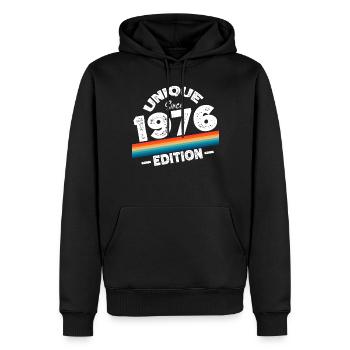 Unique depuis 1976 Edition Anniversaire Millésime 1976 - Sweat à capuche Premium bio Homme - noir - Devant - Nico (187cm)