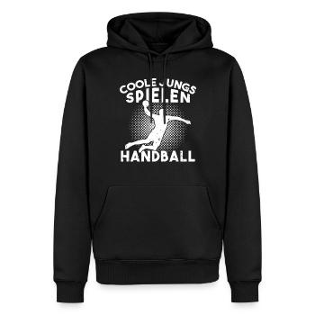 Des gars cool qui jouent au handball handball - Sweat à capuche Premium bio Homme - noir - Devant - Nico (187cm)