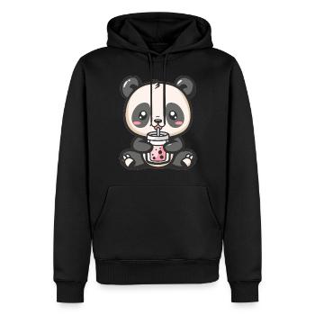 Kawaii Panda Boire Bubble Tea Boba Anime Mignon - Sweat à capuche Premium bio Homme - noir - Devant - Nico (187cm)