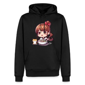 Anime Ramen Amoureux des chats Fille mignonne mangeant des Ramen Otaku - Sweat à capuche Premium bio Homme - noir - Devant - Nico (187cm)