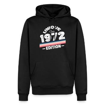 Unique depuis 1972 Edition Anniversaire Millésime 1972 - Sweat à capuche Premium bio Homme - noir - Devant - Nico (187cm)
