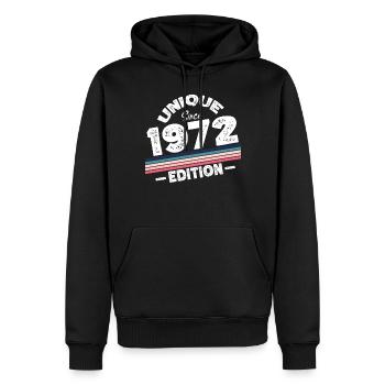 Unique depuis 1972 Edition Anniversaire Millésime 1972 - Sweat à capuche Premium bio Homme - noir - Devant - Nico (187cm)