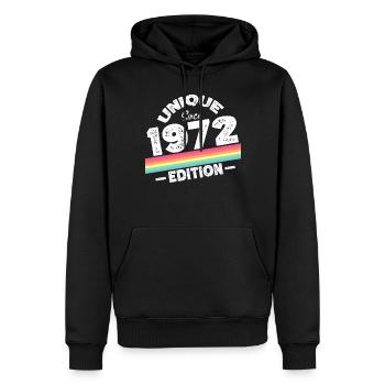 Unique depuis 1972 Edition Anniversaire Millésime 1972 - Sweat à capuche Premium bio Homme - noir - Devant - Nico (187cm)