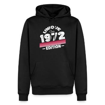 Unique depuis 1972 Edition Anniversaire Millésime 1972 - Sweat à capuche Premium bio Homme - noir - Devant - Nico (187cm)