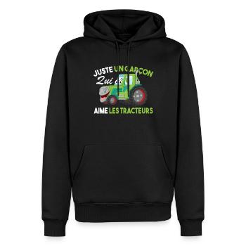 Juste Un Garçon Qui Aime Les Tracteurs Agriculteur - Sweat à capuche Premium bio Homme - noir - Devant - Nico (187cm)