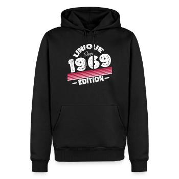 Unique depuis 1969 Edition Anniversaire Millésime 1969 - Sweat à capuche Premium bio Homme - noir - Devant - Nico (187cm)