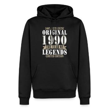 Legende 1990 - Jahrgang 1990 - Baujahr 1990 - Männer Premium Bio Hoodie - Schwarz - Vorne - Nico (187cm)