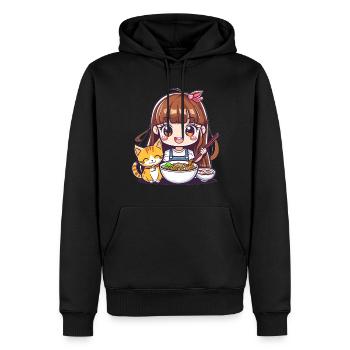 Ramen Cat Lover Cute Anime Girl Eating Ramen Otaku - Männer Premium Bio Hoodie - Schwarz - Vorne - Nico (187cm)