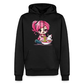 Ramen Cat Lover Cute Anime Girl Eating Ramen Otaku - Männer Premium Bio Hoodie - Schwarz - Vorne - Nico (187cm)