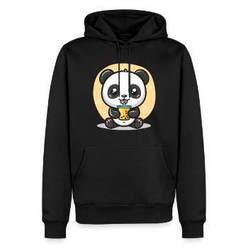 Kawaii Panda Boire Bubble Tea Boba Anime Mignon - Sweat à capuche Premium bio Homme - noir - Devant - Nico (187cm)
