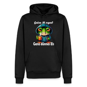 café, matin grognon, lève-tard, grenouille, drôle - Sweat à capuche Premium bio Homme - noir - Devant - Nico (187cm)