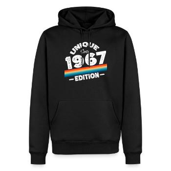 Unique depuis 1967 Edition Anniversaire Millésime 1967 - Sweat à capuche Premium bio Homme - noir - Devant - Nico (187cm)