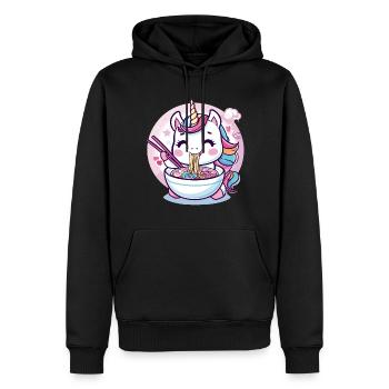 Unicorn eating Ramen Noodle Soup Cute Graphic - Men’s Premium Organic Hoodie - black - Front - Nico (187cm)