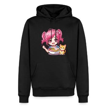 Ramen Cat Lover Cute Anime Girl Eating Ramen Otaku - Männer Premium Bio Hoodie - Schwarz - Vorne - Nico (187cm)