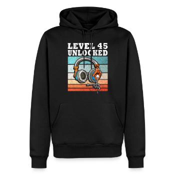 45e anniversaire - 45 ans Niveau 45 débloqué - Sweat à capuche Premium bio Homme - noir - Devant - Nico (187cm)