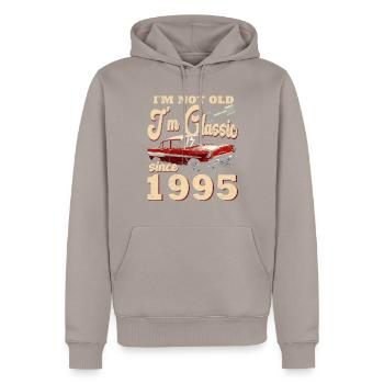 29. GEBURTSTAG OLDTIMER 1995 - Männer Premium Bio Hoodie - Taupe - Vorne - Nico (187cm)