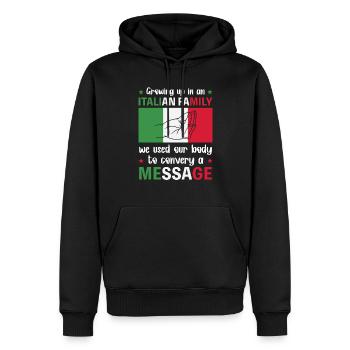 Italien famille corps parlant signe de la main - Sweat à capuche Premium bio Homme - noir - Devant - Nico (187cm)