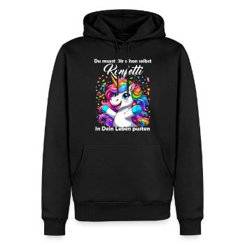 Licorne Carnaval Confettis Fun Optimisme Drôle - Sweat à capuche Premium bio Homme - noir - Devant - Nico (187cm)