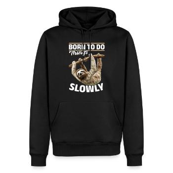 Funny Lazy Sloth Born to do things slowly - Männer Premium Bio Hoodie - Schwarz - Vorne - Nico (187cm)
