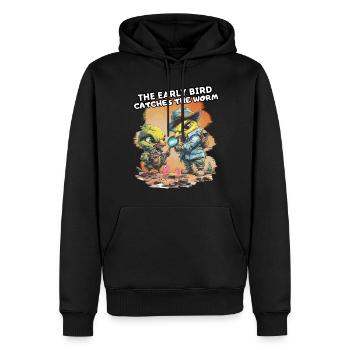 THE EARLY BIRD CATCHES THE WORM. Spaß, Fun, Cool, - Männer Premium Bio Hoodie - Schwarz - Vorne - Nico (187cm)