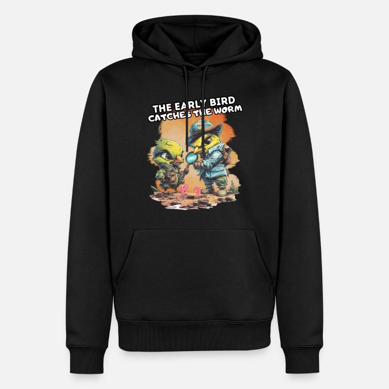 LE LÈVE-TÔT ATTRAPE LE VER. Spaß, Fun, Cool, - Sweat à capuche Premium bio Homme - noir