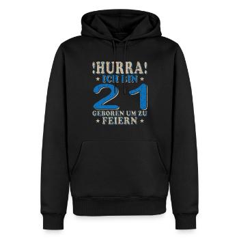 Geschenkidee zum 21. Geburtstag 21 Jahre - Männer Premium Bio Hoodie - Schwarz - Vorne - Nico (187cm)