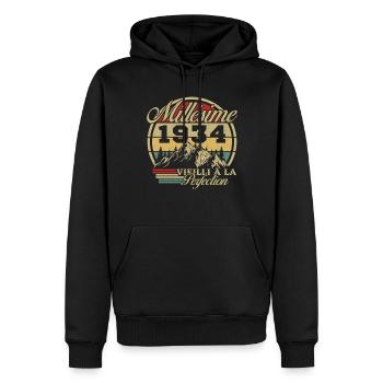 Millésime 1934 - Sweat à capuche Premium bio Homme - noir - Devant - Nico (187cm)