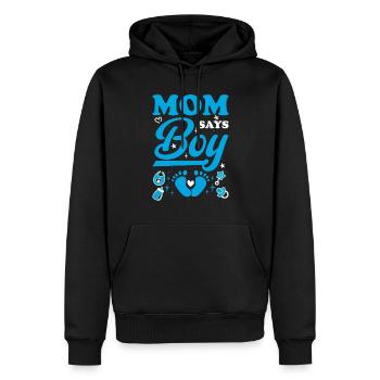Maman dit garçon Baby Shower sexe révéler cadeau - Sweat à capuche Premium bio Homme - noir - Devant - Nico (187cm)