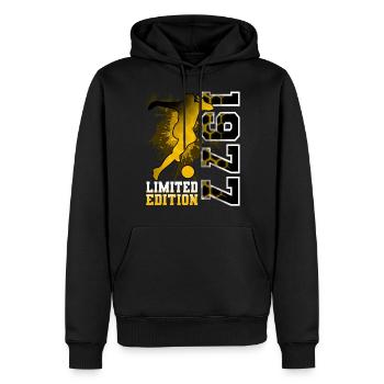 1977 Année de naissance Anniversaire Football - Sweat à capuche Premium bio Homme - noir - Devant - Nico (187cm)
