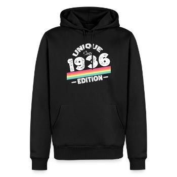 Unique depuis 1936 Edition Anniversaire Millésime 1936 - Sweat à capuche Premium bio Homme - noir - Devant - Nico (187cm)