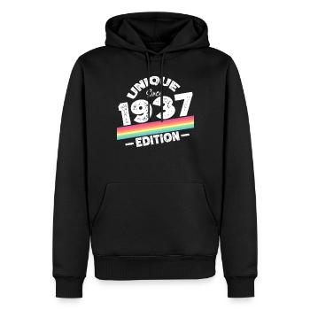 Unique depuis 1937 Edition Anniversaire Millésime 1937 - Sweat à capuche Premium bio Homme - noir - Devant - Nico (187cm)