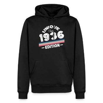 Unique depuis 1936 Edition Anniversaire Millésime 1936 - Sweat à capuche Premium bio Homme - noir - Devant - Nico (187cm)