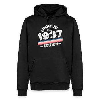 Unique depuis 1937 Edition Anniversaire Millésime 1937 - Sweat à capuche Premium bio Homme - noir - Devant - Nico (187cm)