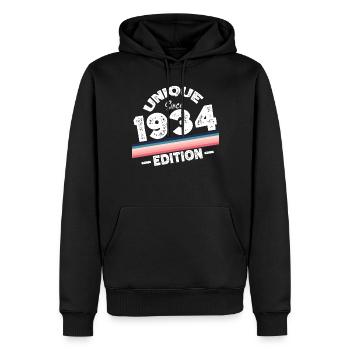 Unique depuis 1934 Edition Anniversaire Millésime 1934 - Sweat à capuche Premium bio Homme - noir - Devant - Nico (187cm)