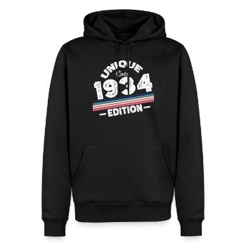 Unique depuis 1934 Edition Anniversaire Millésime 1934 - Sweat à capuche Premium bio Homme - noir - Devant - Nico (187cm)
