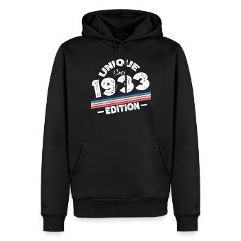 Unique depuis 1933 Edition Anniversaire Millésime 1933 - Sweat à capuche Premium bio Homme - noir - Devant - Nico (187cm)
