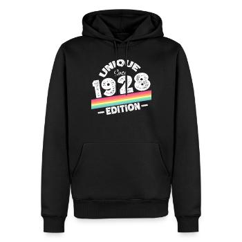 Unique depuis 1928 Edition Anniversaire Millésime 1928 - Sweat à capuche Premium bio Homme - noir - Devant - Nico (187cm)