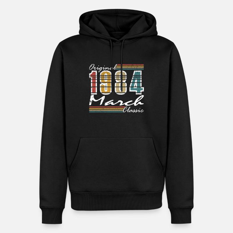 Mars 1984. Cadeau d’anniversaire mars 1984. - Sweat à capuche Premium bio Homme - noir