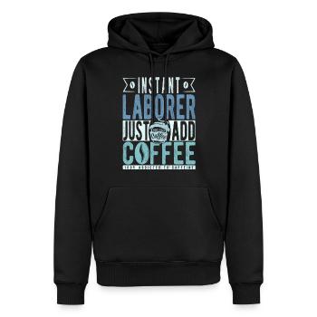 Instant Laborer Just Add Coffee - Men’s Premium Organic Hoodie - black - Front - Nico (187cm)