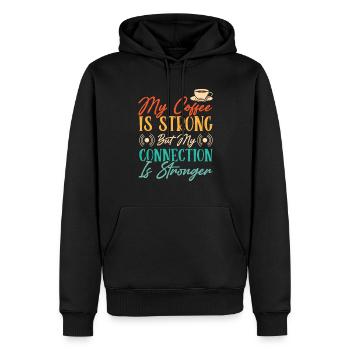 Café de présentateur de radio - Sweat à capuche Premium bio Homme - noir - Devant - Nico (187cm)