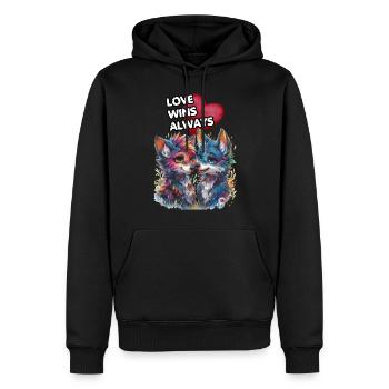 LOVE WINS ALWAYS. Wölfe, Wolf, Herz, Verliebt, - Männer Premium Bio Hoodie - Schwarz - Vorne - Nico (187cm)