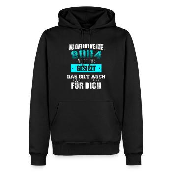 Jugendweihe 2024 - Ab jetzt wird gesiezt - Männer Premium Bio Hoodie - Schwarz - Vorne - Nico (187cm)